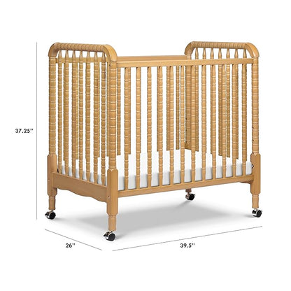 DaVinci Jenny Lind 3-in-1 Convertible Mini Crib in Honey, Removable Wheels, Greenguard Gold Certified - LeafyLoom