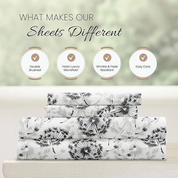 Linen Market 4 Piece Full Bedding Sheet Set (Gray Floral) - Sleep Better Than Ever with These Ultra-Soft & Cooling Bed Sheets for Your Full Size Bed - Deep Pocket Fits 16" Mattress - LeafyLoom