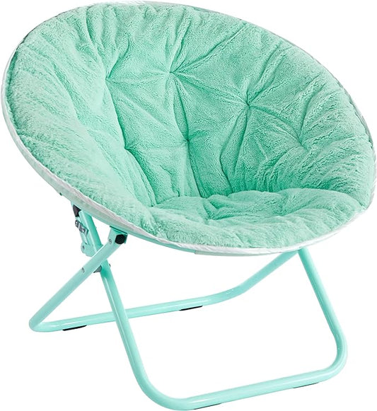 Faux Fur with Holographic Trim Foldable Saucer Chair, Teal - LeafyLoom