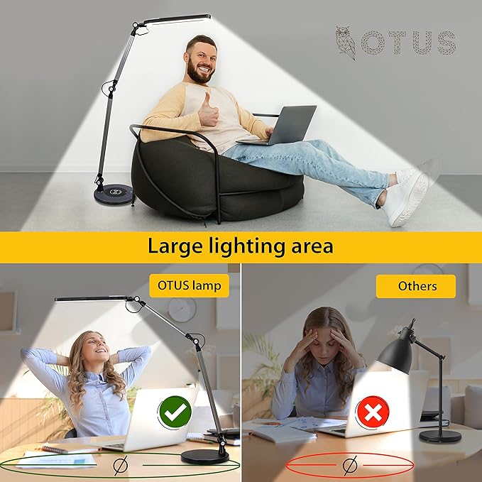 Led Desk Lamp | Architect Desk Lamps for Home Office | Desk Light Swing Arm with Wireless Charger, Adjustable Color temp & Brightness | Tall Table Lamp for Work, Reading, Study, Computer Monitor - LeafyLoom