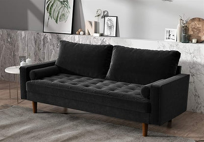 Womble Velvet Upholstered Living Room Diamond Tufted Chesterfield Sofa with Gleaming Nailheads, Midnight - LeafyLoom