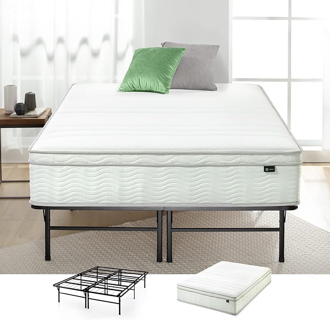 ZINUS 12 Inch Foam and Spring Mattress and Heavy Duty SmartBase Metal Mattress Foundation Set / Bed and Mattress Set / No Box Spring Needed / Mattress in a Box, Twin - LeafyLoom