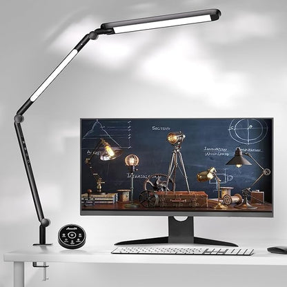 LED Desk Lamp with Clamp, Desk Light, Adjustable Brightness & Color Temperature, Modern Architect Clip on Lamp with Memory & Timer Function, Clamp Light for Study, Work, Home, Office, 15W - LeafyLoom