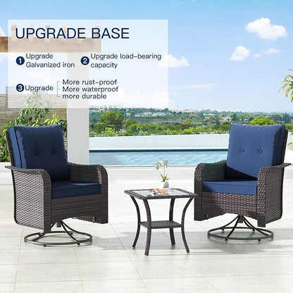 Kullavik 11PCS Outdoor Patio Furniture Set,PE Wicker Rattan Sectional Sofa Patio Conversation Sets with 43" 55000BTU Gas Propane Fire Pit Table,Swivel Rocking Chairs Set,Navy Blue - LeafyLoom