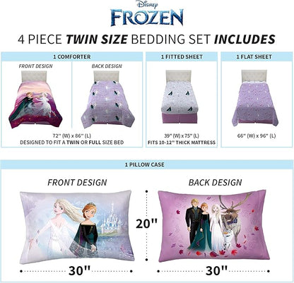 Disney Frozen 2 Kids Bedding Super Soft Comforter And Sheet Set, 4 Piece Twin Size, "Official" Disney Product By Franco - LeafyLoom