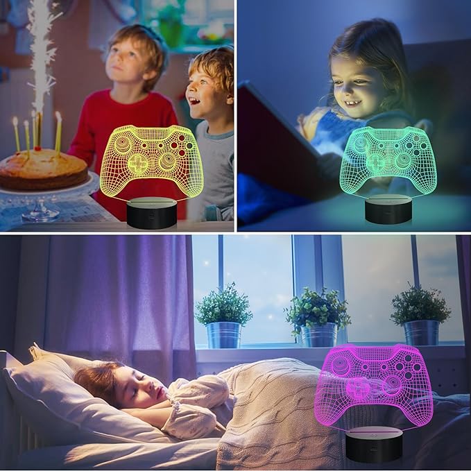 Attivolife Gamepad 3D Illusion Lamp, Controller Night Light with Remote Control + Timer 16 Color Changing Desk Lamp Kids Gamer Room Decor Plug in Best Cool Festival Birthday Gift for Boy Men - LeafyLoom