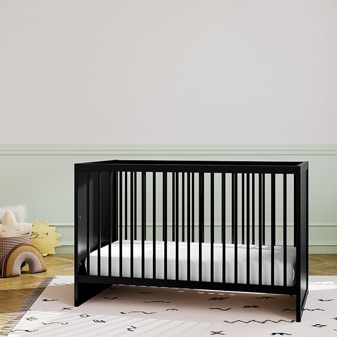 Storkcraft Calabasas 3-in-1 Convertible Crib (Black) – GREENGUARD Gold Certified, Fits Standard Crib Mattress, Converts to Toddler Bed, Modern Style, Easy 30-Minute Assembly - LeafyLoom