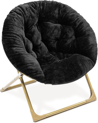 Milliard Mini Cozy Chair for Kids, Sensory Faux Fur Folding Saucer Chair for Toddlers, Black - LeafyLoom