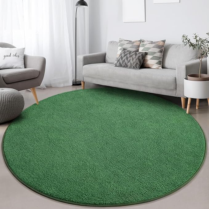 Round Area Rugs for Bedroom Living Room, 4x4 Green Super Soft Comfy Thickened Memory-Foam Indoor Circle Carpets, Modern Aesthetic Minimalist Carpet for Boys Girls Adults Nursery Home Décor - LeafyLoom