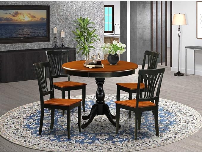 East West Furniture AMAV5-BCH-W 5 Piece Modern Set Includes a Round Kitchen Table with Pedestal and 4 Dining Chairs, 36x36 Inch - LeafyLoom