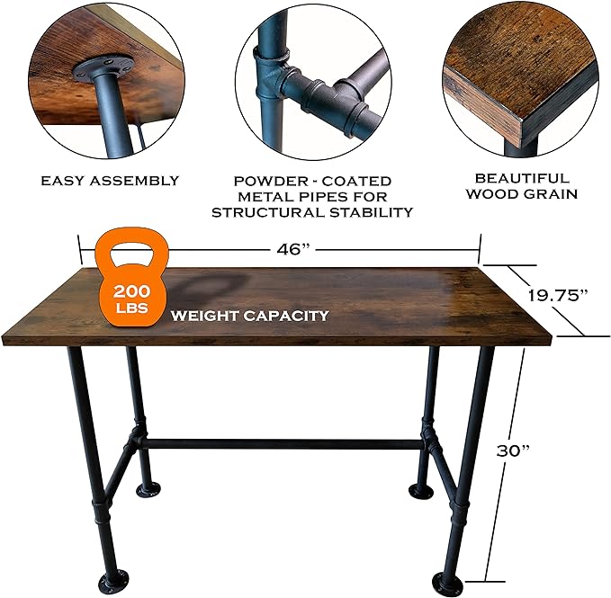 Industrial Pipe Desk Work From Home Set Up, Rustic Industrial Desk Home, Rustic Pipe Table With Industrial Pipe Desk Industrial Computer Desk Workstation Metal Industrial Desk Style Modern Study Desk - LeafyLoom