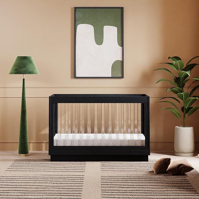 Babyletto Harlow Acrylic 3-in-1 Convertible Crib with Toddler Bed Conversion Kit in Black with Acrylic Slats, Greenguard Gold Certified - LeafyLoom