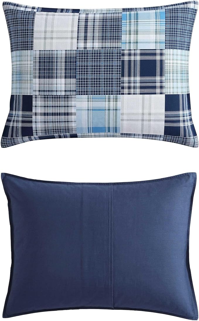 Nautica - Twin Comforter Set, Soft Cotton Bedding with Matching Sham, Patchwork Inspired Home Decor, Dorm Room Essentials (Mason Blue, Twin/Twin XL) - LeafyLoom