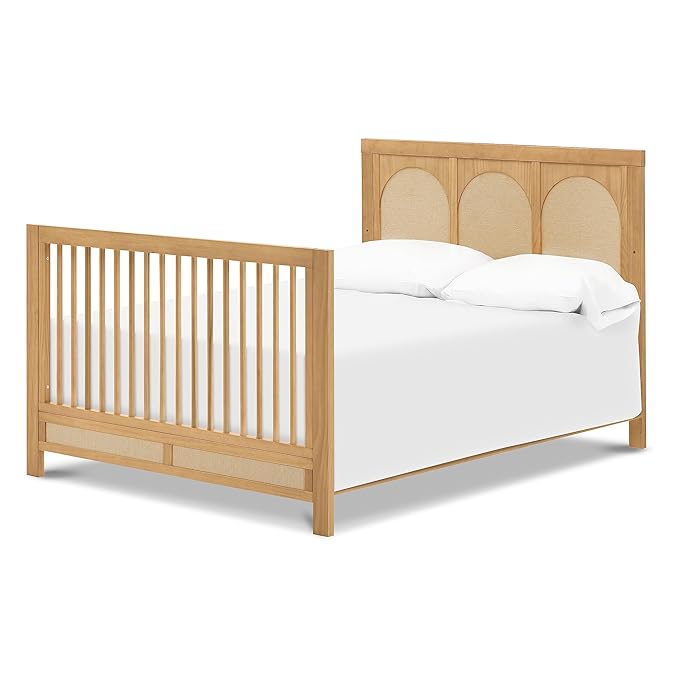 Namesake Eloise 4-in-1 Convertible Crib in Honey and Performance Sand Eco-Weave, GREENGUARD Gold Certified - LeafyLoom