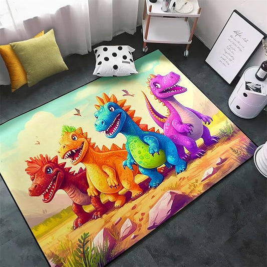 Dinosaur Rugs for Boys Bedroom - Cartoon Dinosaur Rug Dinosaur Carpet Playroom Mat for Kids Room Colorful Cute Dino Rug for Room Kids Carpet for Bedroom,4'×5' - LeafyLoom