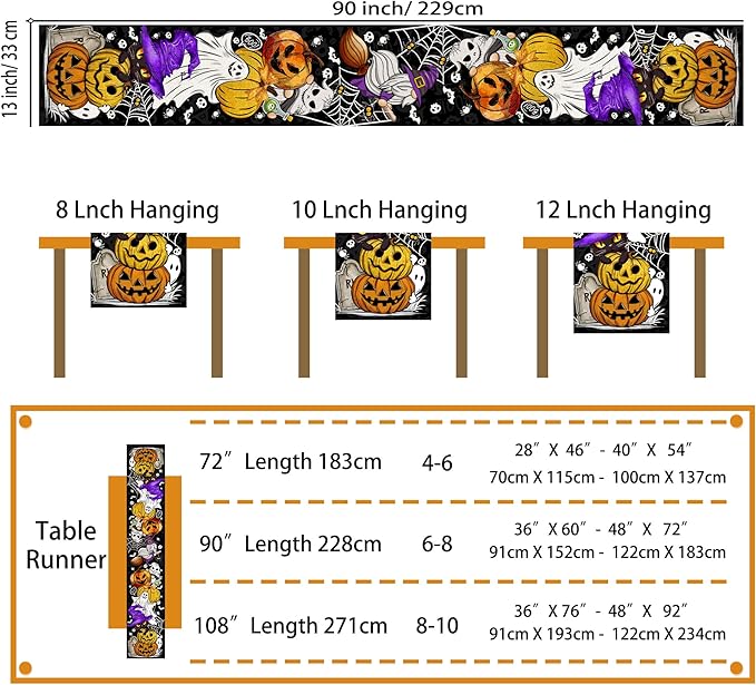 Halloween Table Runner 90 Inches Long Pumpkin Black Cat Halloween Table Runners Happy Halloween Boo Ghost Theme Decor for Kitchen Dining Table Home Party Decorations Unibyby