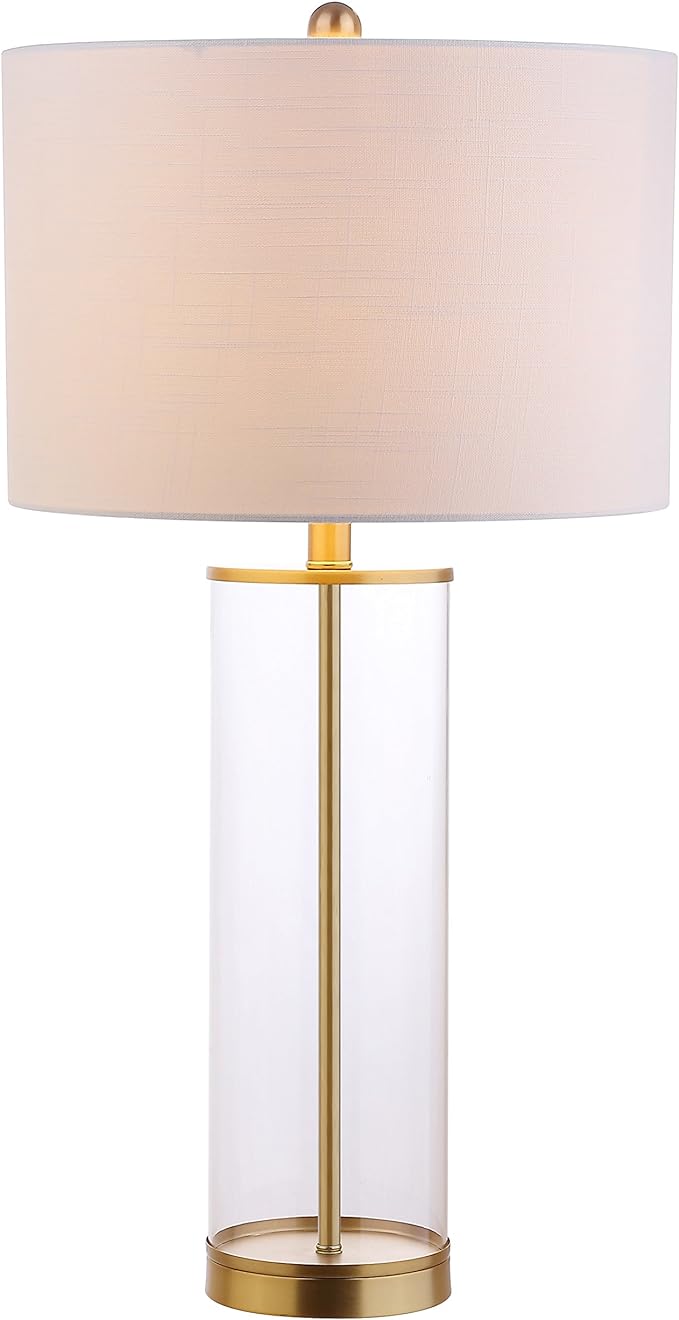 JONATHAN Y JYL2005A Collins 29" Glass LED Table Lamp Modern Contemporary Glam Bedside Desk Nightstand Lamp for Bedroom Living Room Office College Bookcase LED Bulb Included, Clear/Brass Gold - LeafyLoom