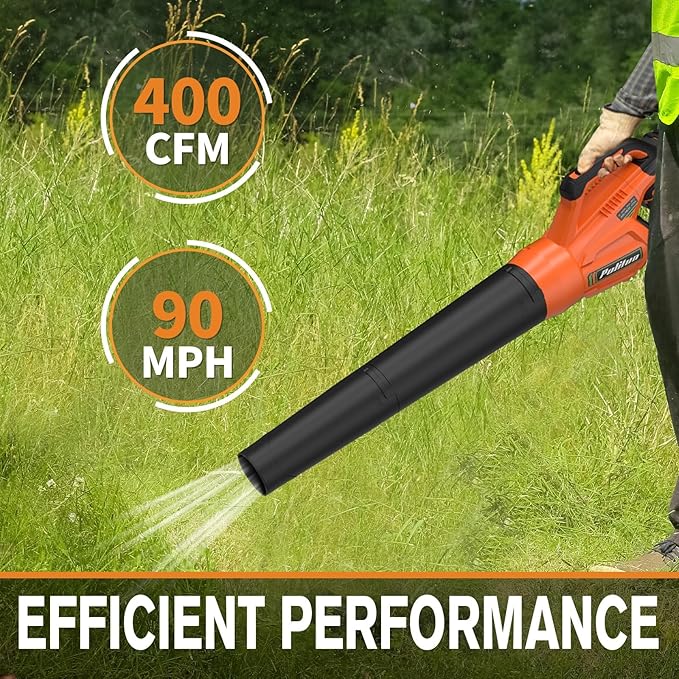 Leaf Blower 20V Leaf Blower Cordless with 4.0Ah Battery and Charger, High Power 400 CFM Electric Leaf Blower, Lightweight Handheld Cordless Blower for Lawn Care Yard Patio Garden Leaves Snow (Orange) - LeafyLoom