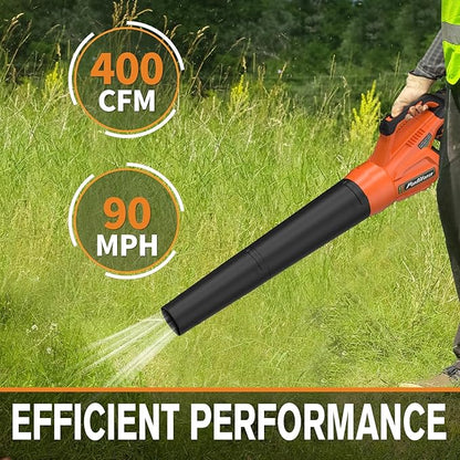 Leaf Blower 20V Leaf Blower Cordless with 4.0Ah Battery and Charger, High Power 400 CFM Electric Leaf Blower, Lightweight Handheld Cordless Blower for Lawn Care Yard Patio Garden Leaves Snow (Orange) - LeafyLoom