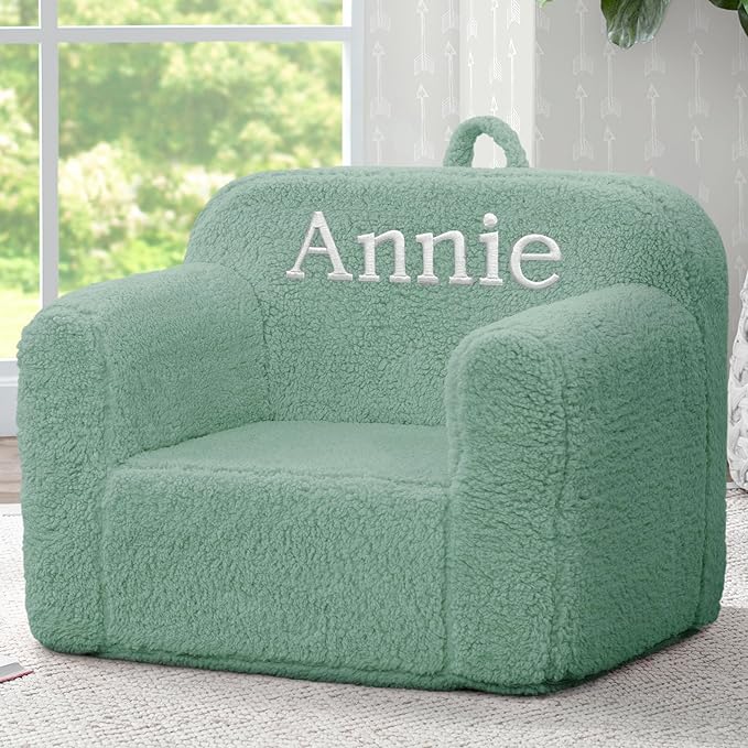 Delta Children Personalized Sherpa Cozee Chair - Customize with Name – Foam Kids Chair for Ages 18 Months and Up, Sage - LeafyLoom