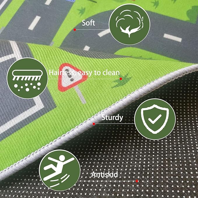 Car Rug Play Mat, Road Rug Carpet for Kids, City Life Educational Road Traffic Carpet for Ages 3-12 Years Old(120×160cm/47×63inch) - LeafyLoom