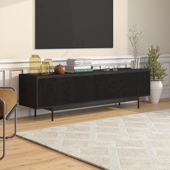 Henn&Hart Whitman TV Stand, 70" Wide, Black - LeafyLoom