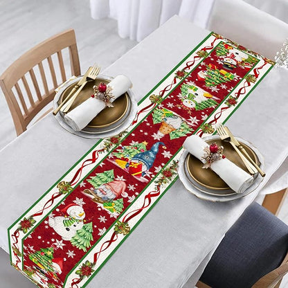 Christmas Table Runner 108 Inches Long Snowflake Buffalo Plaid Table Runner Christmas Theme Holiday Xmax Snowman Gnome Christmas Table Runner for Kitchen Dining Table Home Party Decorations Unibyby