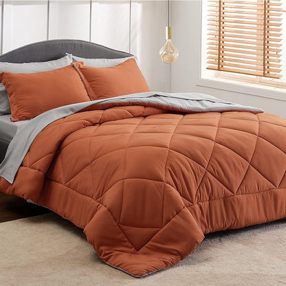 Bedsure Burnt Orange Twin XL Comforter Set - 5 Pieces Reversible Twin XL Bed in a Bag Twin XL Bed Set with Comforters, Sheets, Pillowcase & Sham, Twin XL Bedding Sets - LeafyLoom