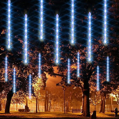 Dazzle Bright Christmas Lights Outdoor, 288LED Meteor Shower Rain Lights 12 Inch 8 Tubes, Waterproof Plug in Falling Icicle Lights Christmas Decorations for Xmas Tree Yard House Decor (Blue) DazzleBright