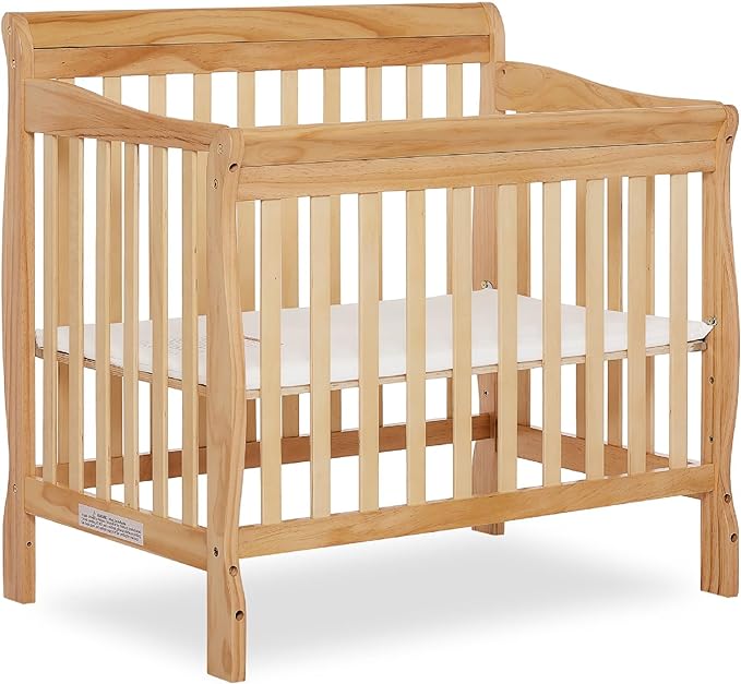 Aden 4-in-1 Convertible Mini Crib In Natural, Greenguard Gold Certified, Non-Toxic Finish, New Zealand Pinewood, With 3 Mattress Height Settings - LeafyLoom