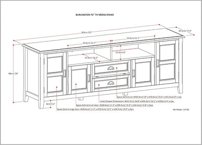 SIMPLIHOME Burlington SOLID WOOD Universal TV Media Stand, 72 inch Wide, Transitional, Living Room Entertainment Center with Storage, for Flat Screen TVs up to 80 inches in Distressed Grey - LeafyLoom