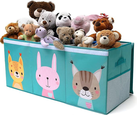 Extra Large Toy Storage Organizer with Lid - Sturdy, Collapsible Toy Chest Storage Box with Cute Design - Toys Bin with Dividers for Kids, Boys, Girls, Nursery, Bedroom, Play room 37"x16"x14" - LeafyLoom