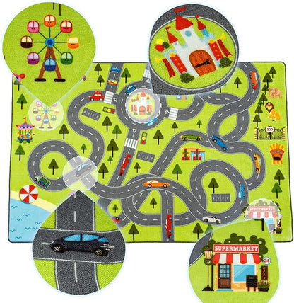 HOMORE Kids Play Mat Rug, Fun and Educational City Play Rug for Hot Wheels Track Racing and Toys, Kids Carpet Playmat Area Rug for Children Bedroom Play Room Nursery, 4x6 Feet - LeafyLoom