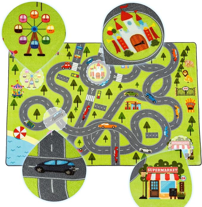 HOMORE Kids Play Mat Rug, Fun and Educational City Play Rug for Hot Wheels Track Racing and Toys, Kids Carpet Playmat Area Rug for Children Bedroom Play Room Nursery, 3x5 Feet - LeafyLoom