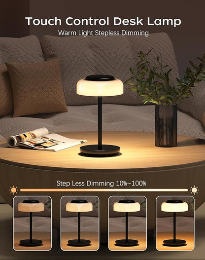 QiMH Battery Operated LED Table Lamp, 5000mAh Cordless Desk Lamp with 3 Level Brightness Touch Control, Mini Rechargeable Night Light for Living Room, Bedroom, Outdoor bar (Black-RGB) - LeafyLoom