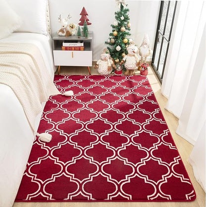 Chicrug Shag Geometric 5x7 Area Rug for Living Room, Large Modern Memory Foam Indoor Carpet, Fluffy Rug for Bedroom Bedside Room Decor for Family Girls Kids Nursery, Wine Red/White - LeafyLoom