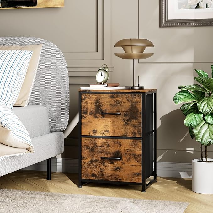 Nicehill Nightstand, Nightstand for Bedroom with Drawers, Small Dresser with Drawers, Bedside Table Bedside Furniture, Night Stand End Table with Storage Drawers for Bedroom, Rustic Brown - LeafyLoom