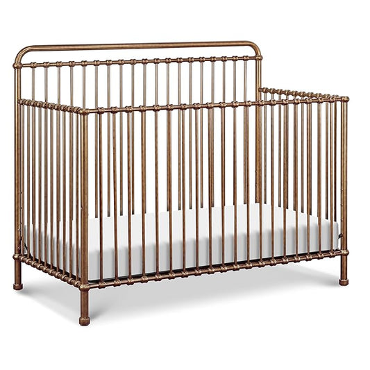 NAMESAKE Winston 4-in-1 Convertible Metal Crib in Vintage Gold, Greenguard Gold Certified - LeafyLoom