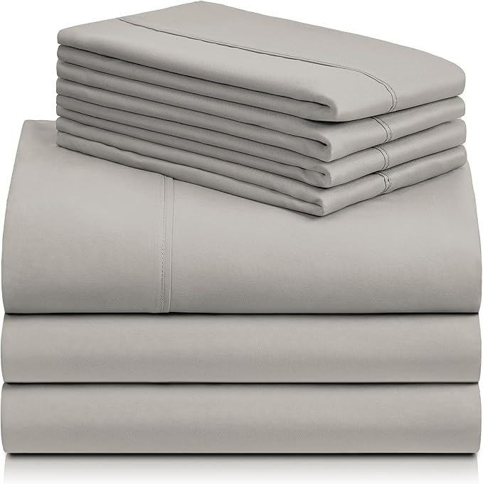 LuxClub 7 PC Split King Sheet Set, Breathable Luxury Bed Sheets, Deep Pockets 18" Eco Friendly Wrinkle Free Cooling Sheets Machine Washable Hotel Bedding Silky Soft - Light Taupe Split King - LeafyLoom