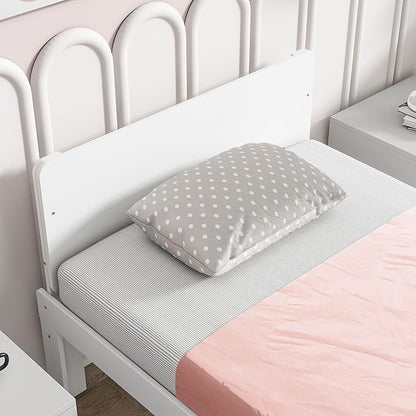 Twin Bed with Footboard Bench, Twin Kid Bed with Headboard, Wood Slat Support, Cute Kid Bed Frame with Book Storage Space, Twin Car Bed for Boys Girls Bedroom, No Box Spring Needed, White - LeafyLoom