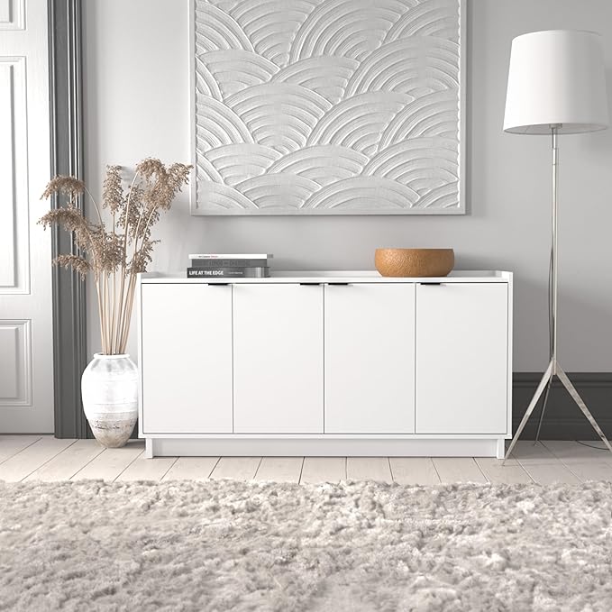 Prepac Simply Modern 4 Console Table, White Doors and Shelves, Sideboard Storage Cabinet, 60" W x 30" H x 16" D - LeafyLoom