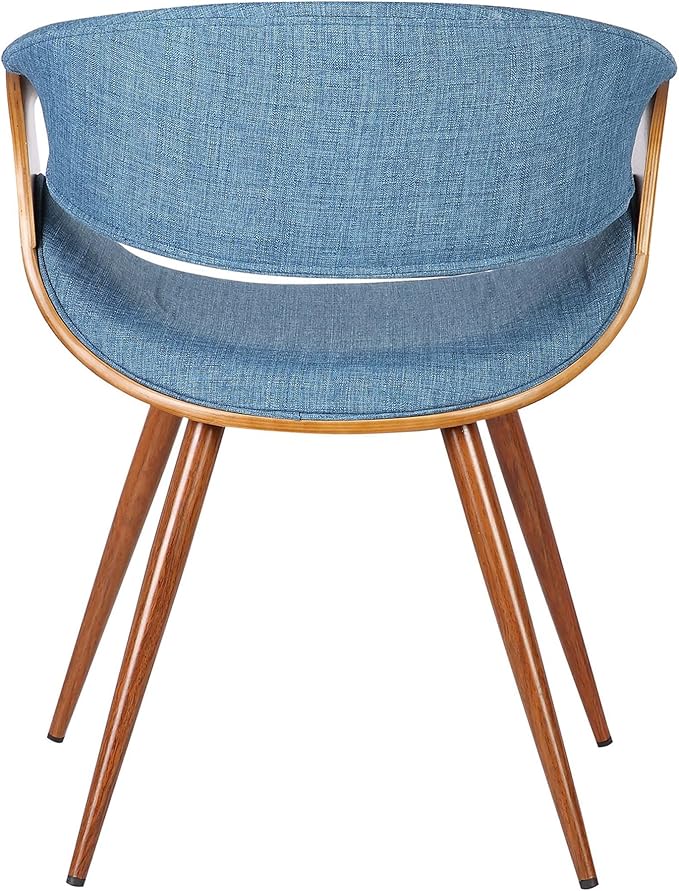 Armen Living Butterfly Mid Century Modern Upholstered Fabric Wood Dining Accent Chair for Kitchen Table Desk Vanity, 21D x 22W x 29H in, Blue/Walnut - LeafyLoom