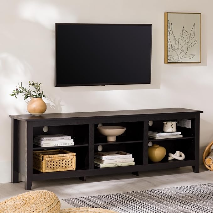 Walker Edison Wren Classic 6 Cubby TV Stand for TVs up to 80 Inches, 70 Inch, Black - LeafyLoom