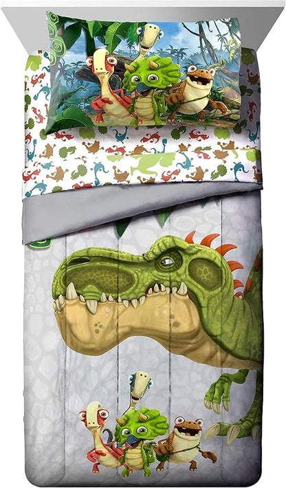 Jay Franco Gigantosaurus 4 Piece Toddler Bed Set – Bed Set includes Toddler Size Comforter & Sheet Set - Bedding Features Dinosaur Rocky, Bill, Tiny, & Mazu (Official Gigantosaurus Product) - LeafyLoom