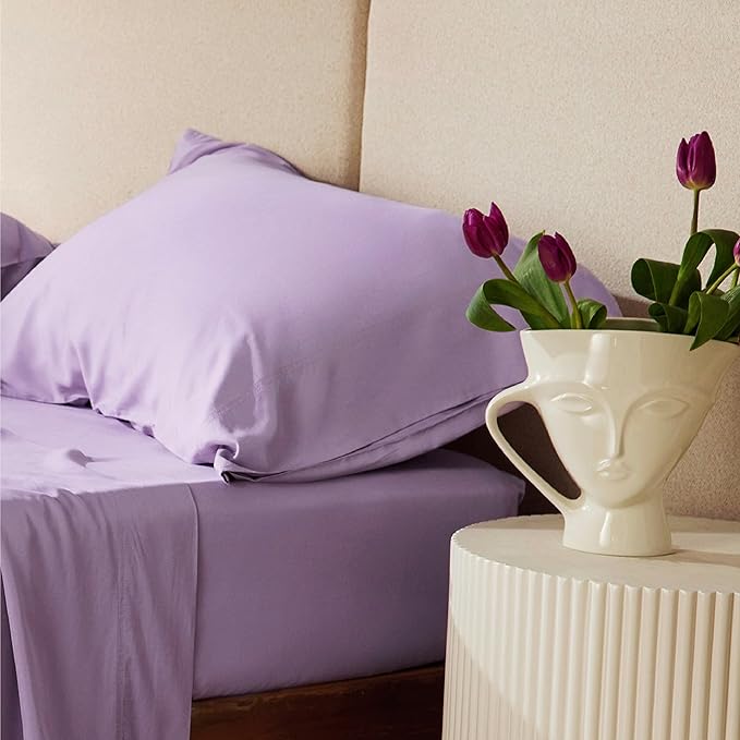 Bedsure Full Size Sheets, Cooling Sheets Full, Rayon Derived from Bamboo, Deep Pocket Up to 16", Breathable & Soft Bed Sheets, Hotel Luxury Silky Bedding Sheets & Pillowcases, Lilac - LeafyLoom