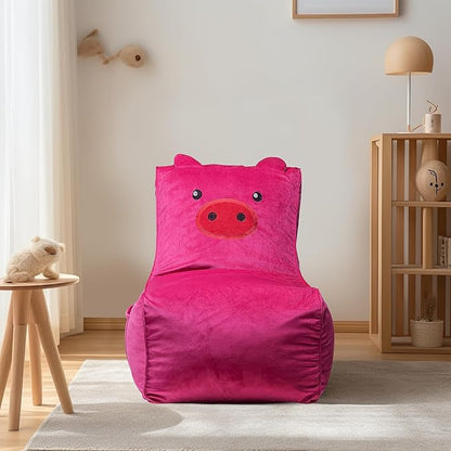 Bean Bag Chair for Kids, Cute Pig L-Shape Animal Bean Bag Sofa with Top Handles and Side Pockets, Cute Soft and Comfy Bean Bag Chair with Filler Included, Ages 1+ Children's Day Gifts - LeafyLoom