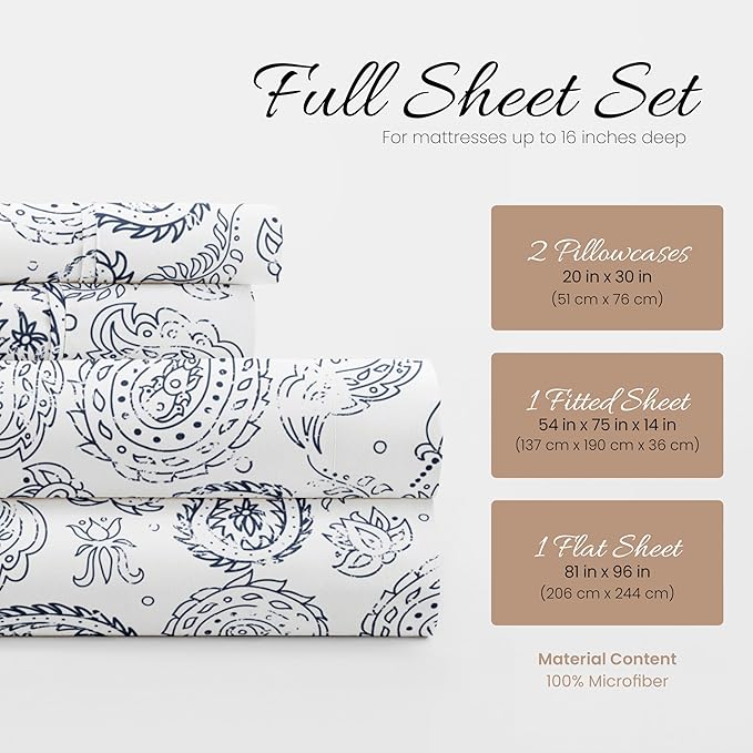 Linen Market 4 Piece Full Bedding Sheet Set (Navy Floral) - Sleep Better Than Ever with These Ultra-Soft & Cooling Bed Sheets for Your Full Size Bed - Deep Pocket Fits 16" Mattress - LeafyLoom