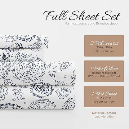 Linen Market 4 Piece Full Bedding Sheet Set (Navy Floral) - Sleep Better Than Ever with These Ultra-Soft & Cooling Bed Sheets for Your Full Size Bed - Deep Pocket Fits 16" Mattress - LeafyLoom