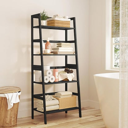 4-Tier Bamboo Bookshelf Ladder Shelf Book Shelf Bookcase Freestanding Storage Rack Plant Stand for Bedroom, Living Room, Bathroom, Small Space, Color Black - LeafyLoom