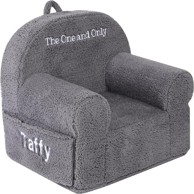 Personalized Kids Chair, High Back Toddler Sherpa Chair, Customize with Name, Grey - LeafyLoom